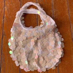 Sequin-Embellished White Shoulder Bag